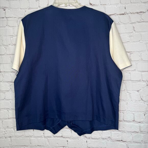 Vintage Alfred Dunner Wms Large Navy Cream SS Embroidered Floral Faux Vest Top - Picture 11 of 11